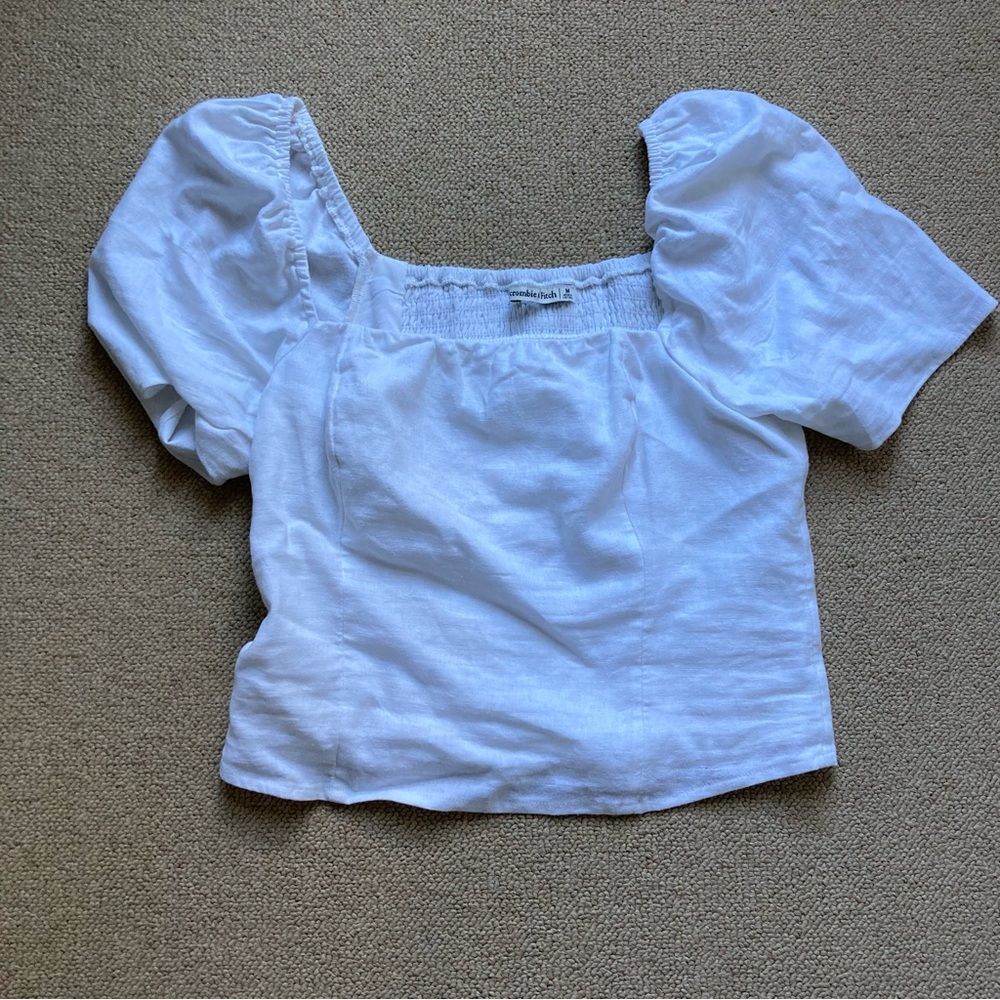 Abercrombie & Fitch White Linen Puff Sleeve Top M